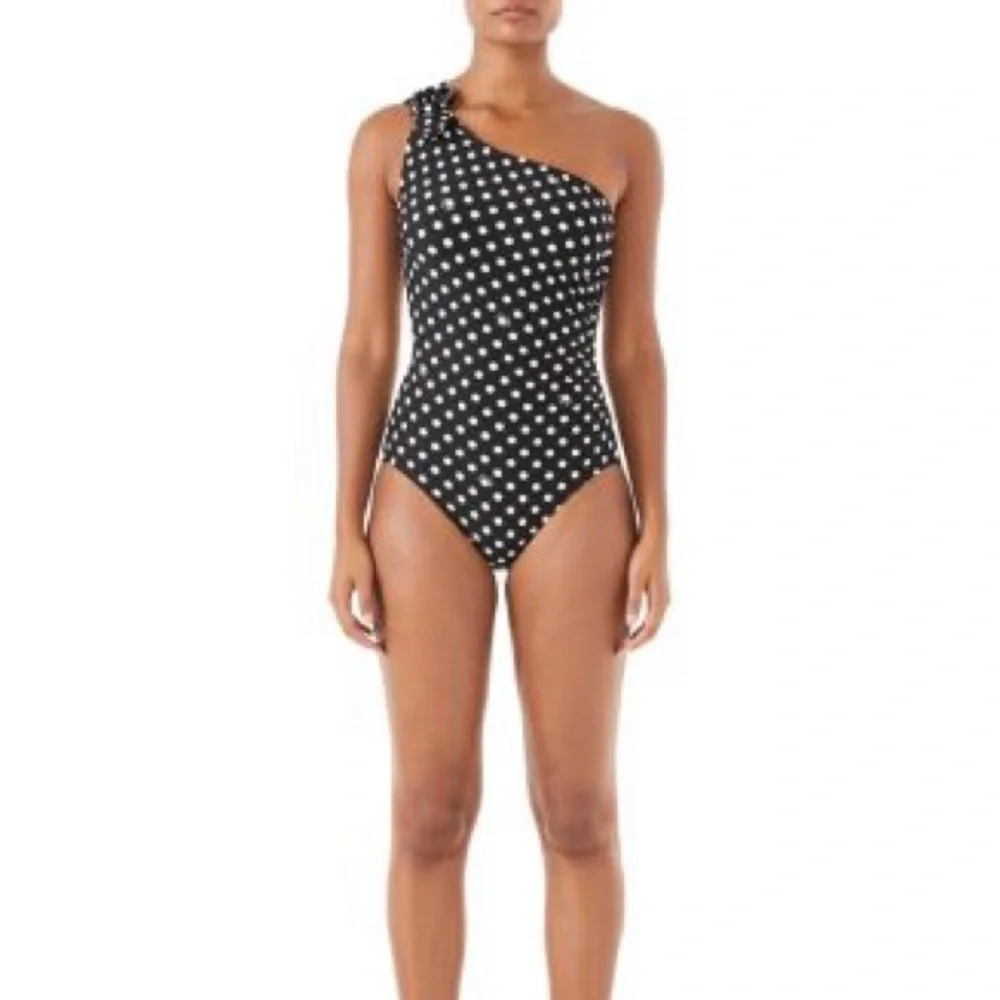 kate spade new york Polka Dot Buckle One Shoulder One Piece Swimsuit sz small